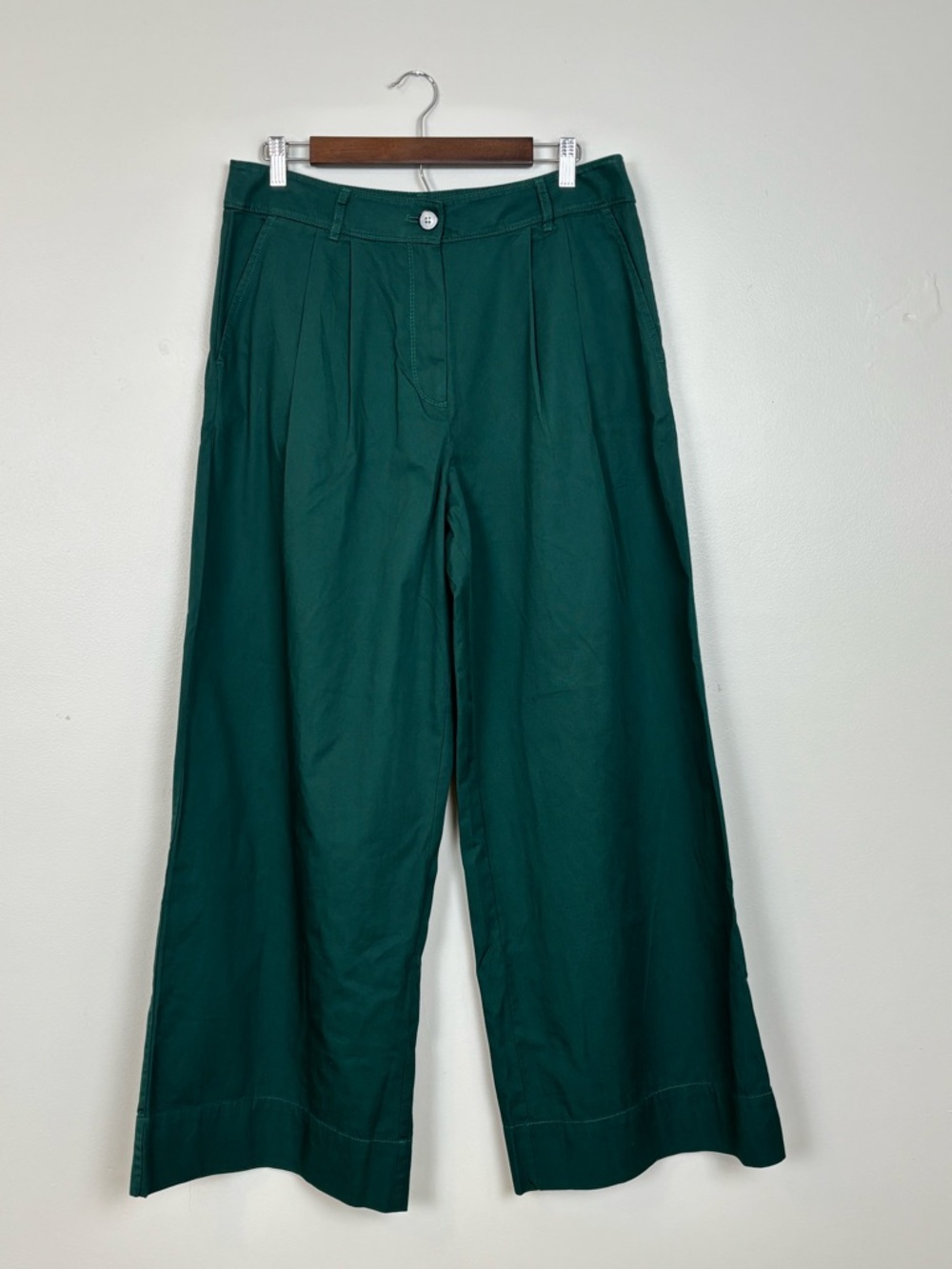 Loft Pants Womens 10 Poplin wide Leg Pleated High Rise 100% Cotton in Green
